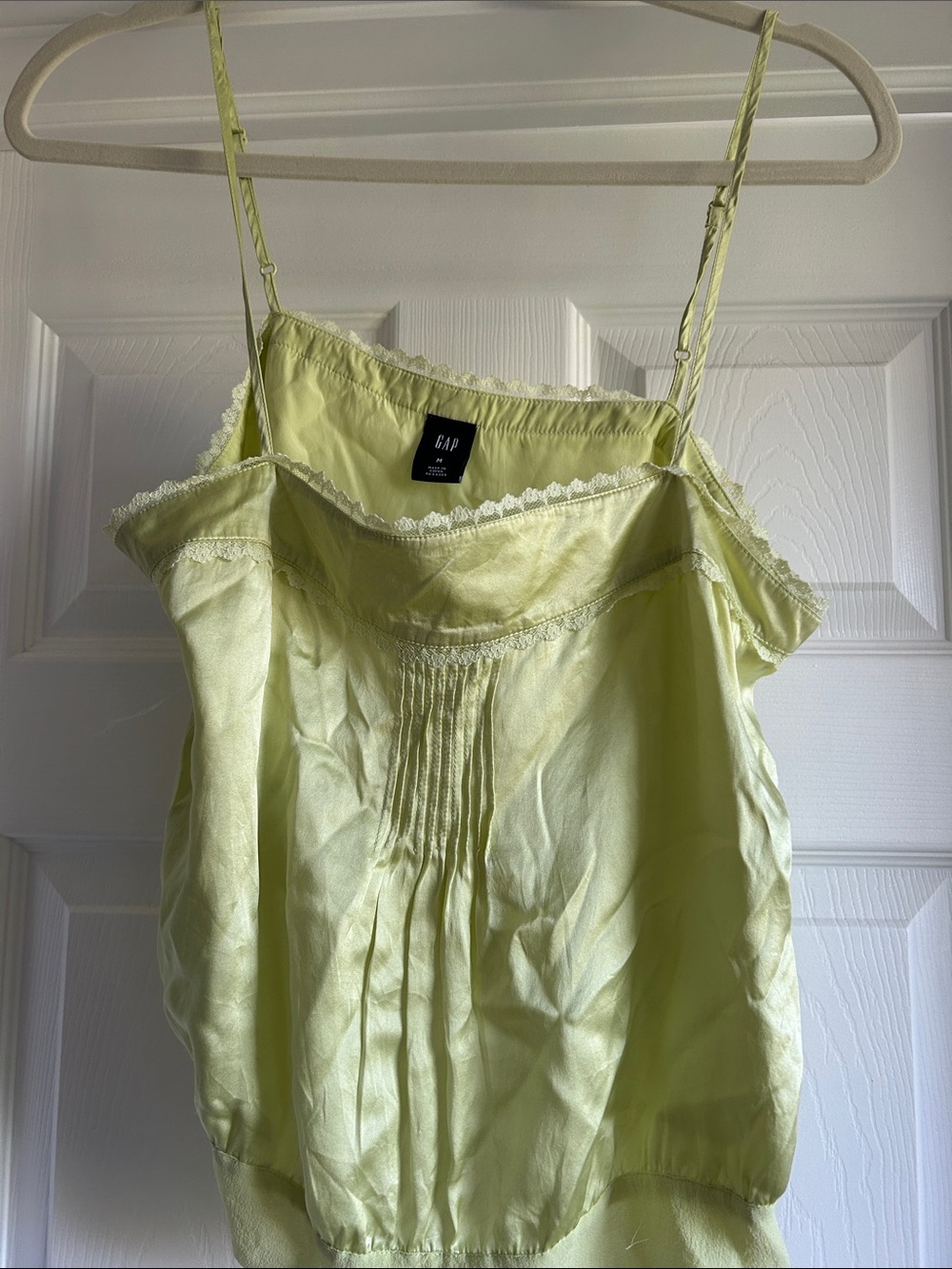 GAP Light Lime 100% Silk Camisole with Pintuck Detail